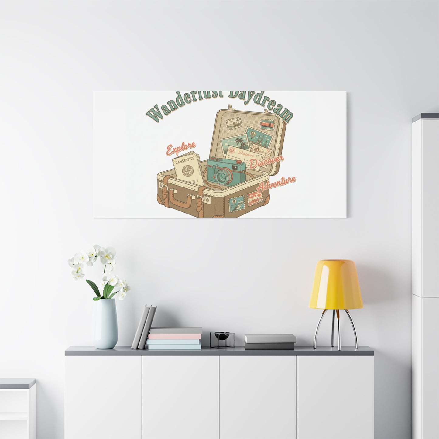 Wanderlust Daydream Travel Postcard Canvas | Retro Travel Stamp Decor