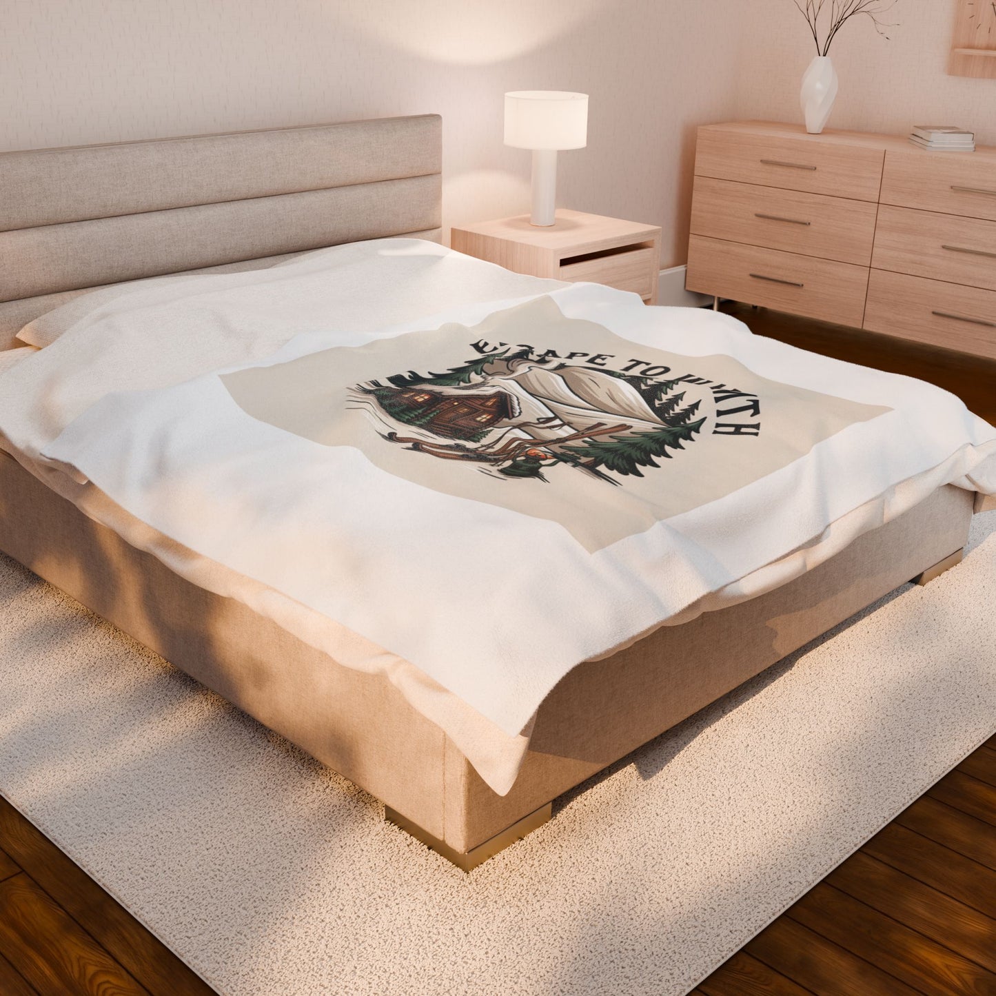Escape to Warmth Cabin Blanket | cozy lodge aesthetic, mountain silhouette