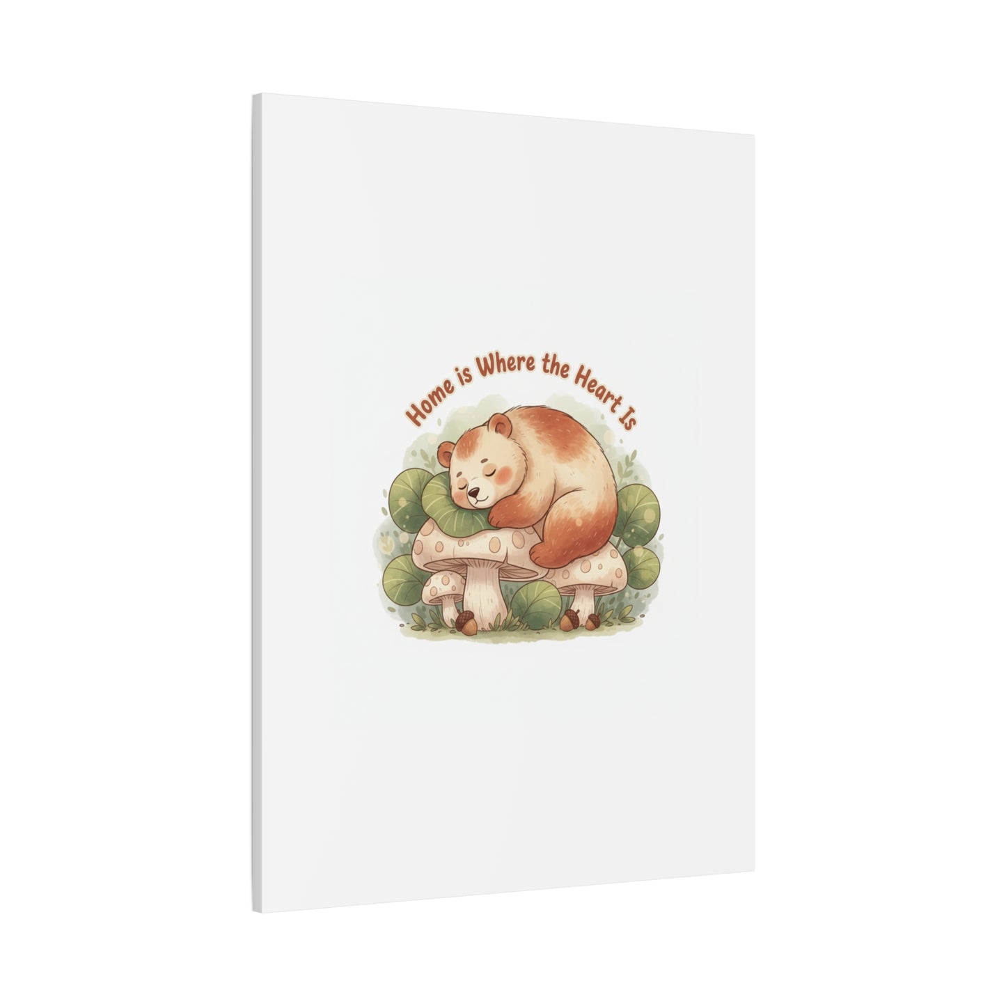 Cozy Sleeping Bear Canvas, winter forest art | cute animal illustration