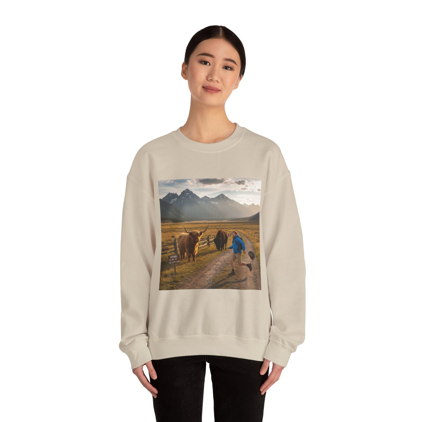 Chased by Buffalo Crewneck Sweatshirt | friendly sarcasm design, soft humor print