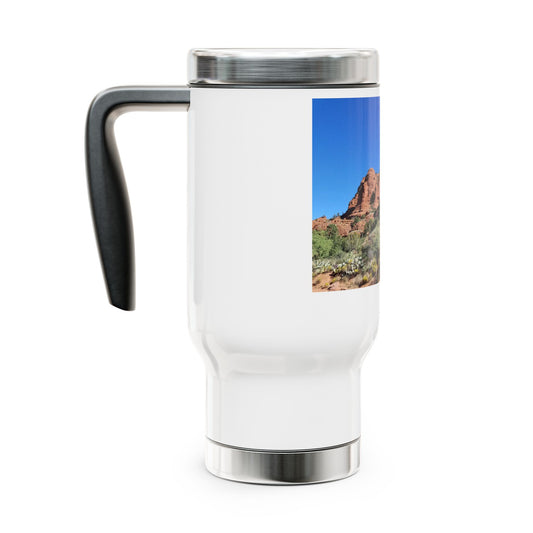 Sedona Red Rock Travel Mug — 14oz Stainless Steel Coffee Tumbler with Handle