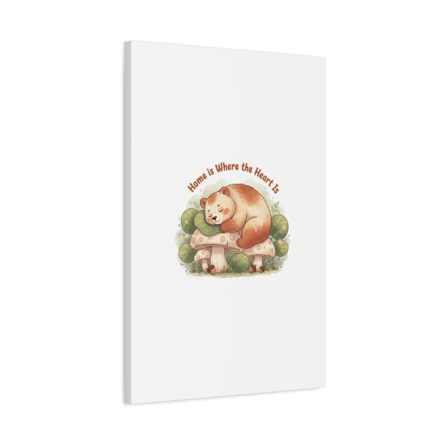 Cozy Sleeping Bear Canvas, winter forest art | cute animal illustration