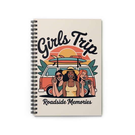 Girls Trip Spiral Notebook — 'Roadside Memories' Retro Beach Journal