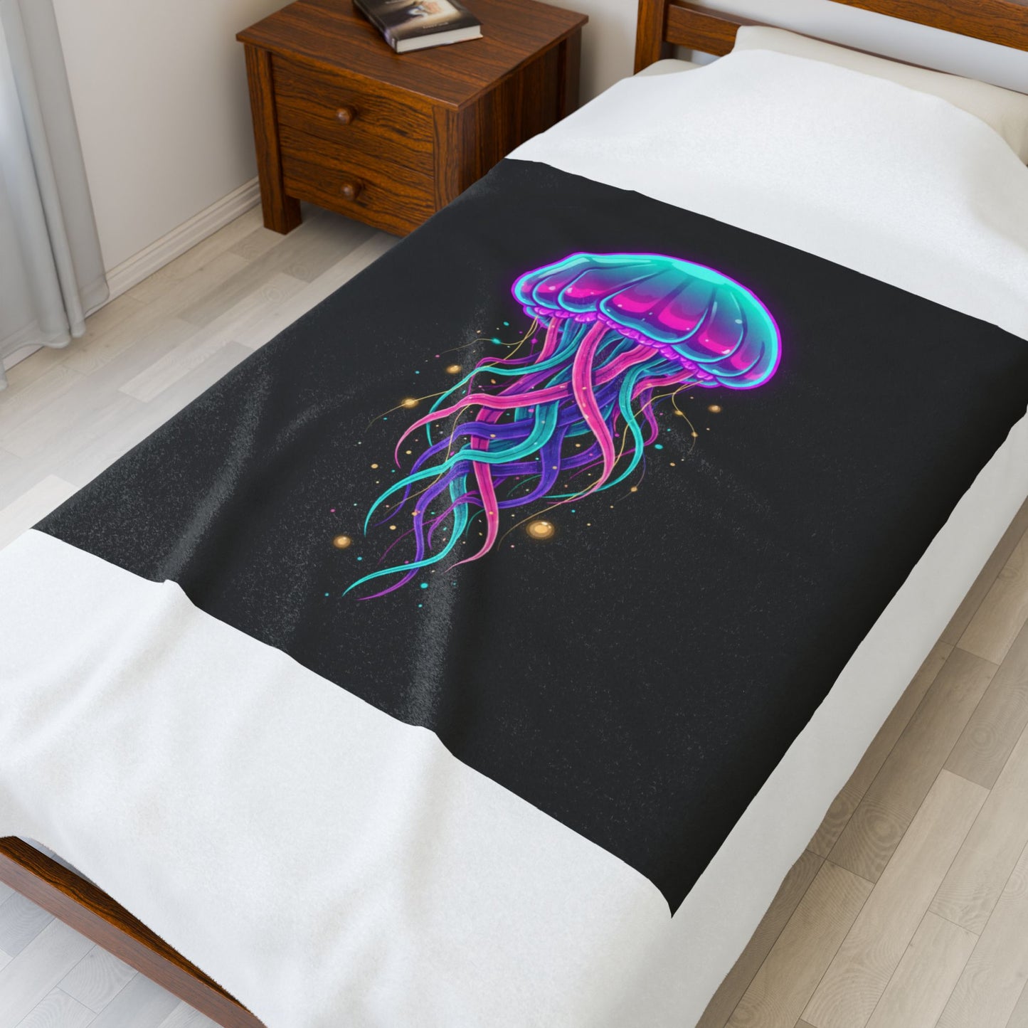 Neon Jellyfish Velveteen Blanket