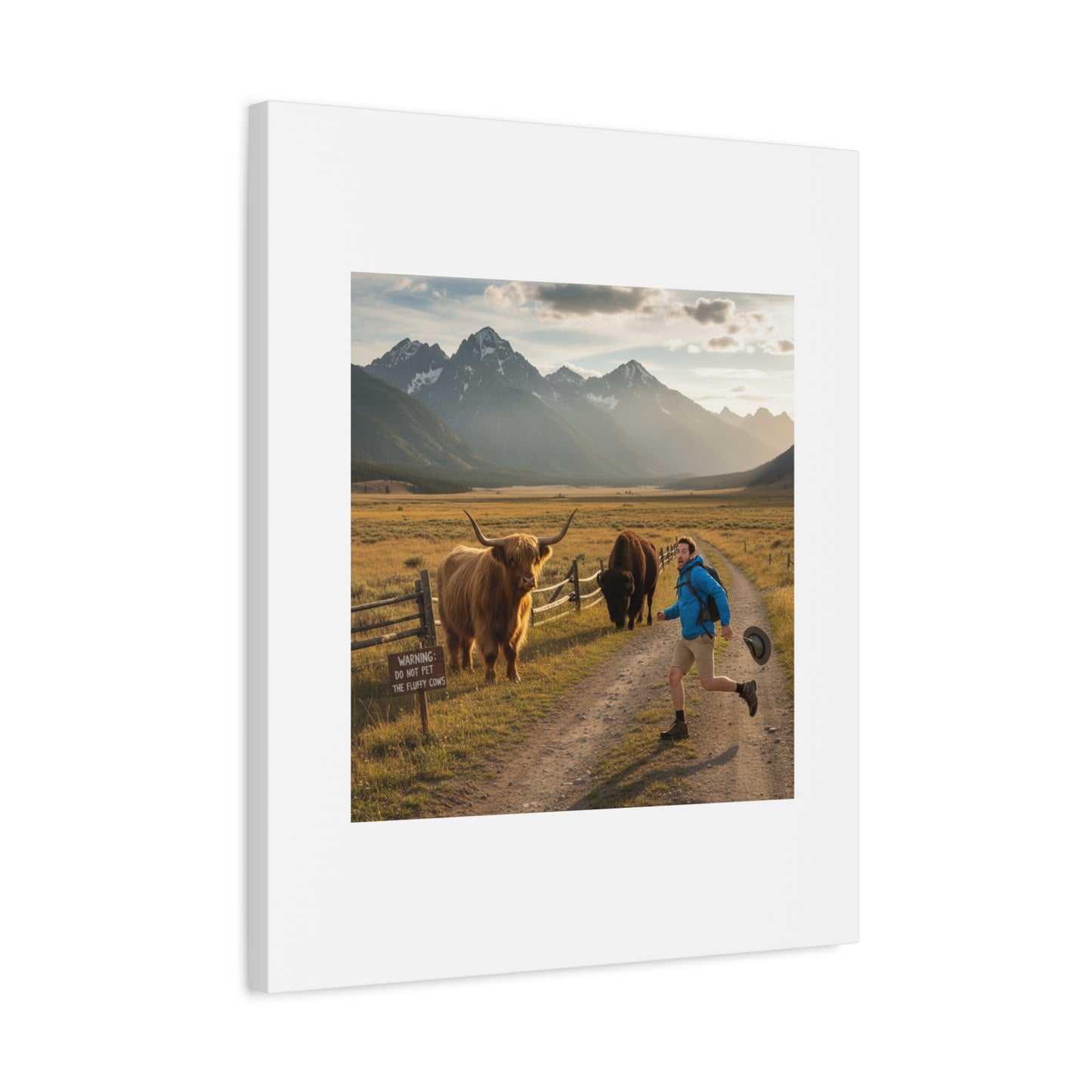 Chased by a Buffalo Canvas | wholesome sarcasm print, soft humor wall art
