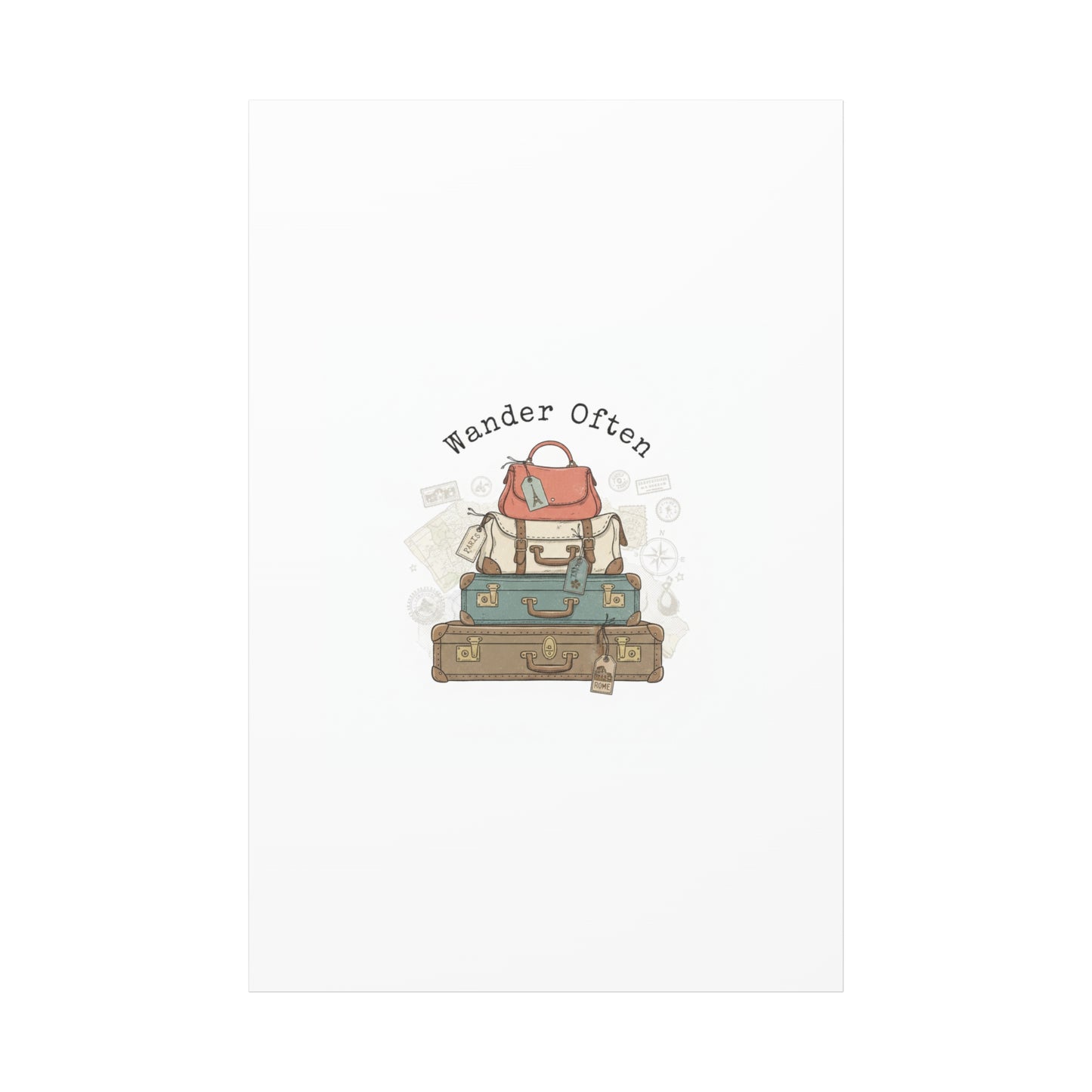 Wander Often Vintage Luggage Stack Canvas, travel stamps | passport stamp wanderlust