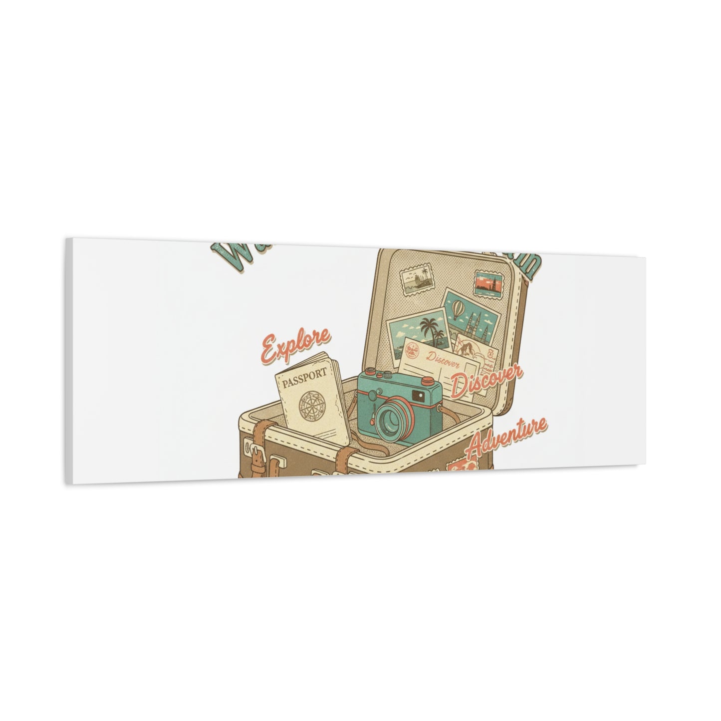Wanderlust Daydream Travel Postcard Canvas | Retro Travel Stamp Decor