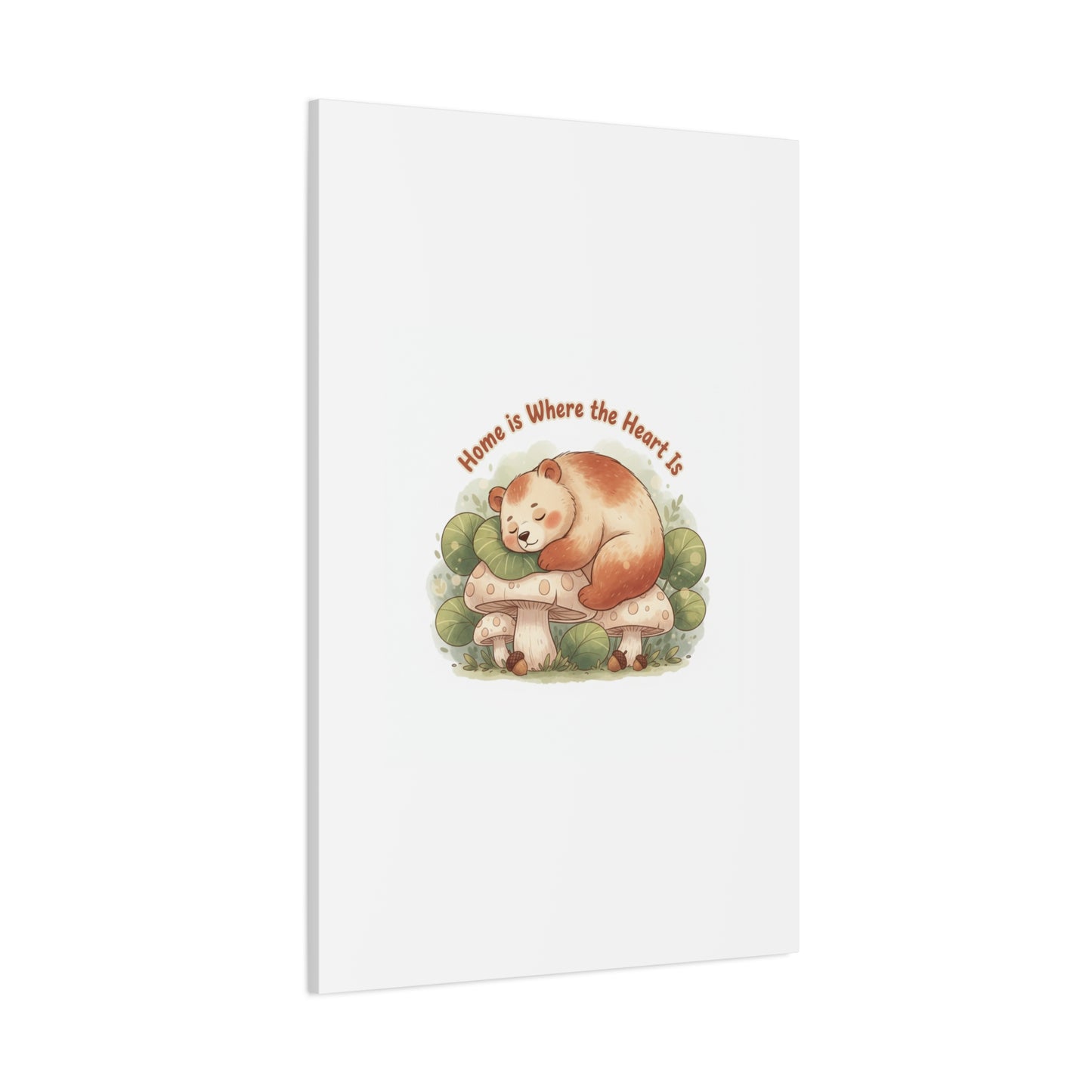 Cozy Sleeping Bear Canvas, winter forest art | cute animal illustration