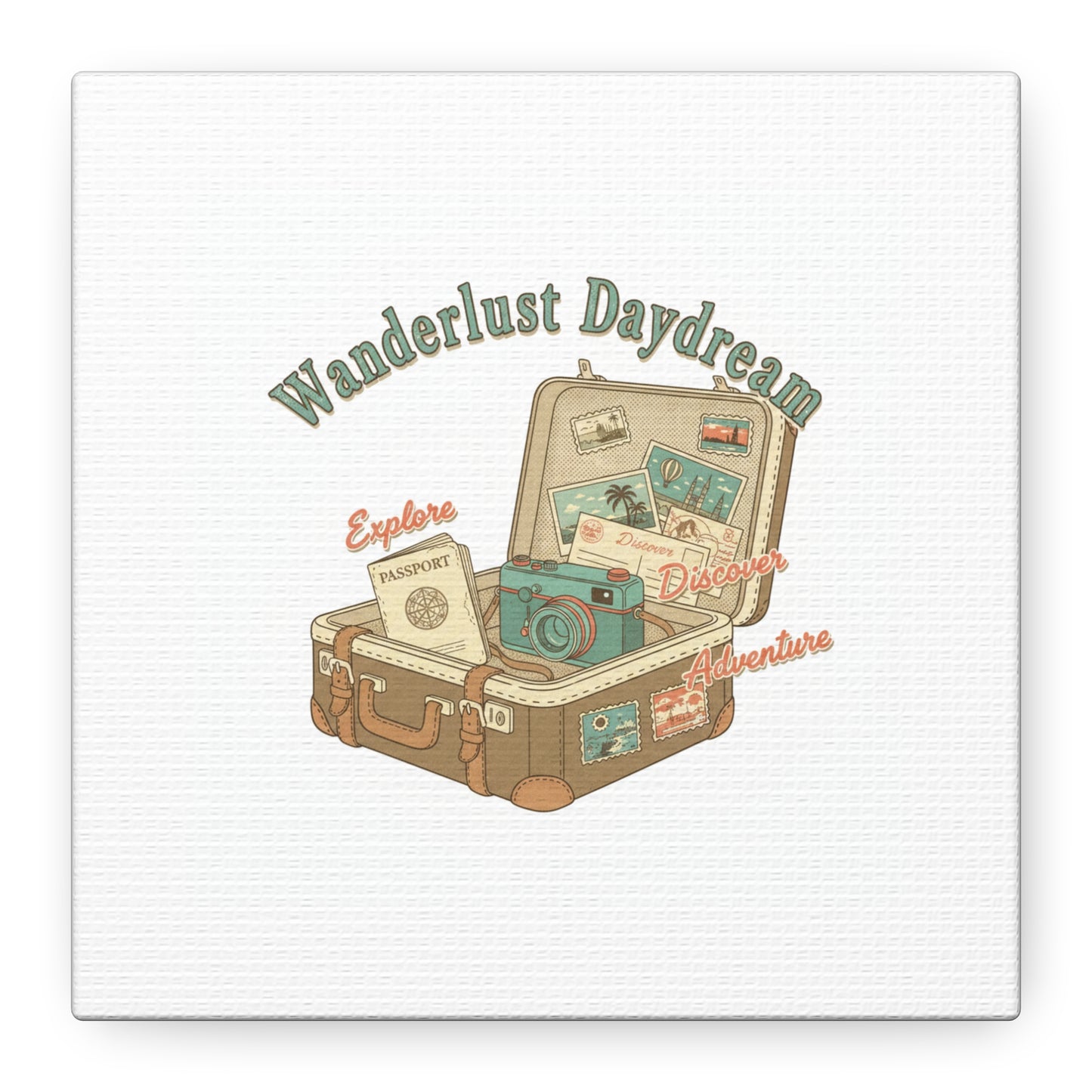 Wanderlust Daydream Travel Postcard Canvas | Retro Travel Stamp Decor