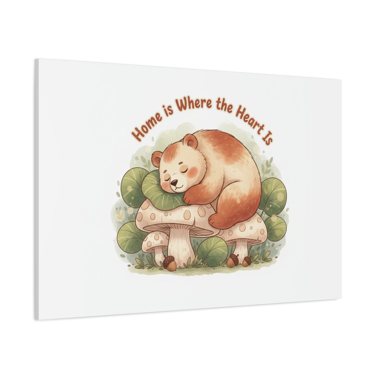 Cozy Sleeping Bear Canvas, winter forest art | cute animal illustration