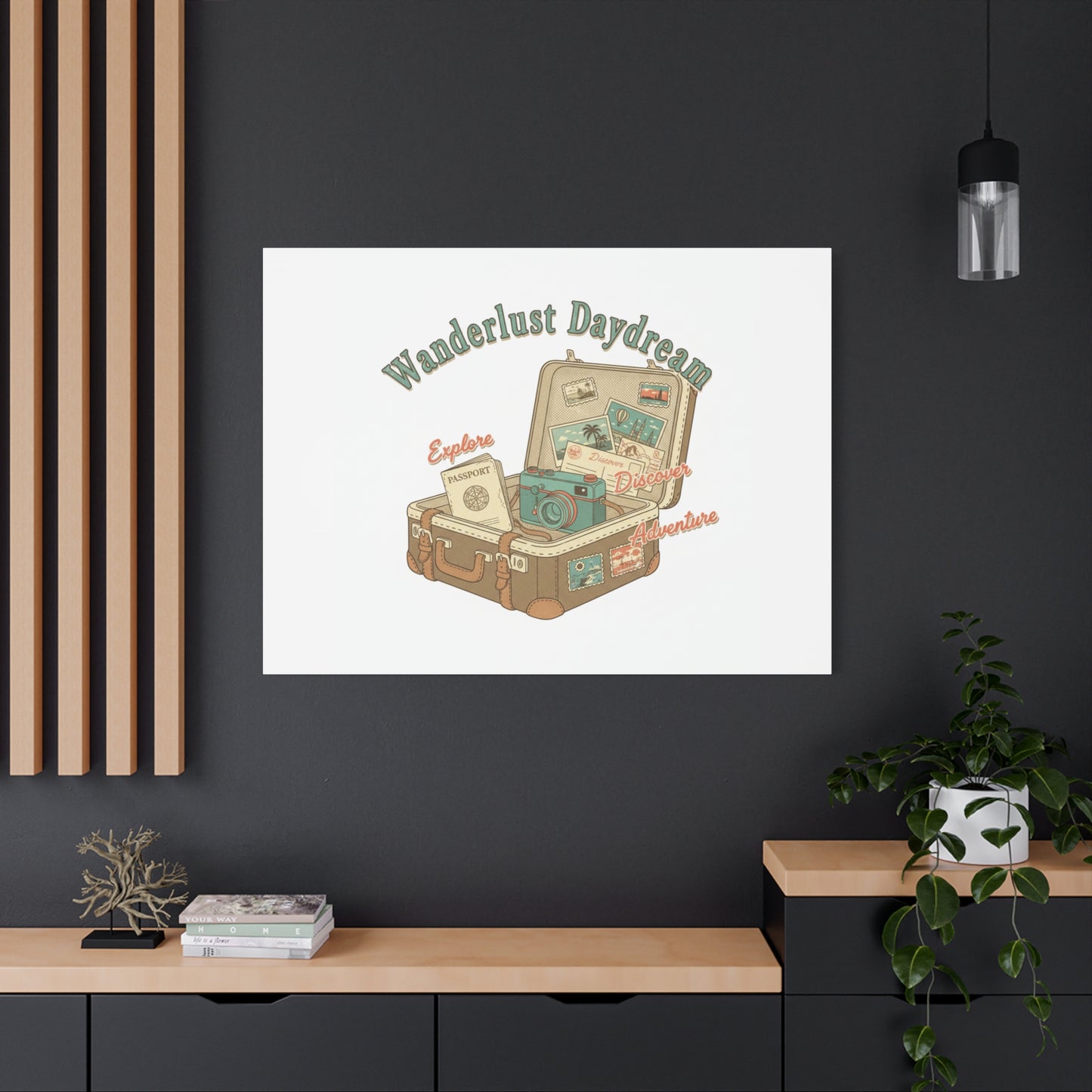 Wanderlust Daydream Travel Postcard Canvas | Retro Travel Stamp Decor