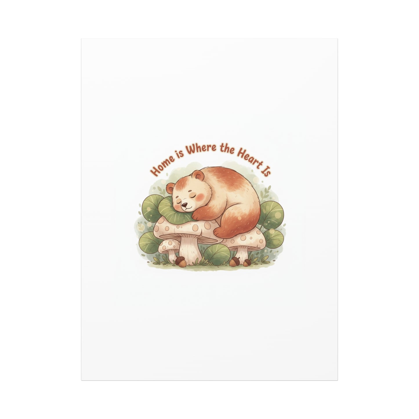 Cozy Sleeping Bear Canvas, winter forest art | cute animal illustration