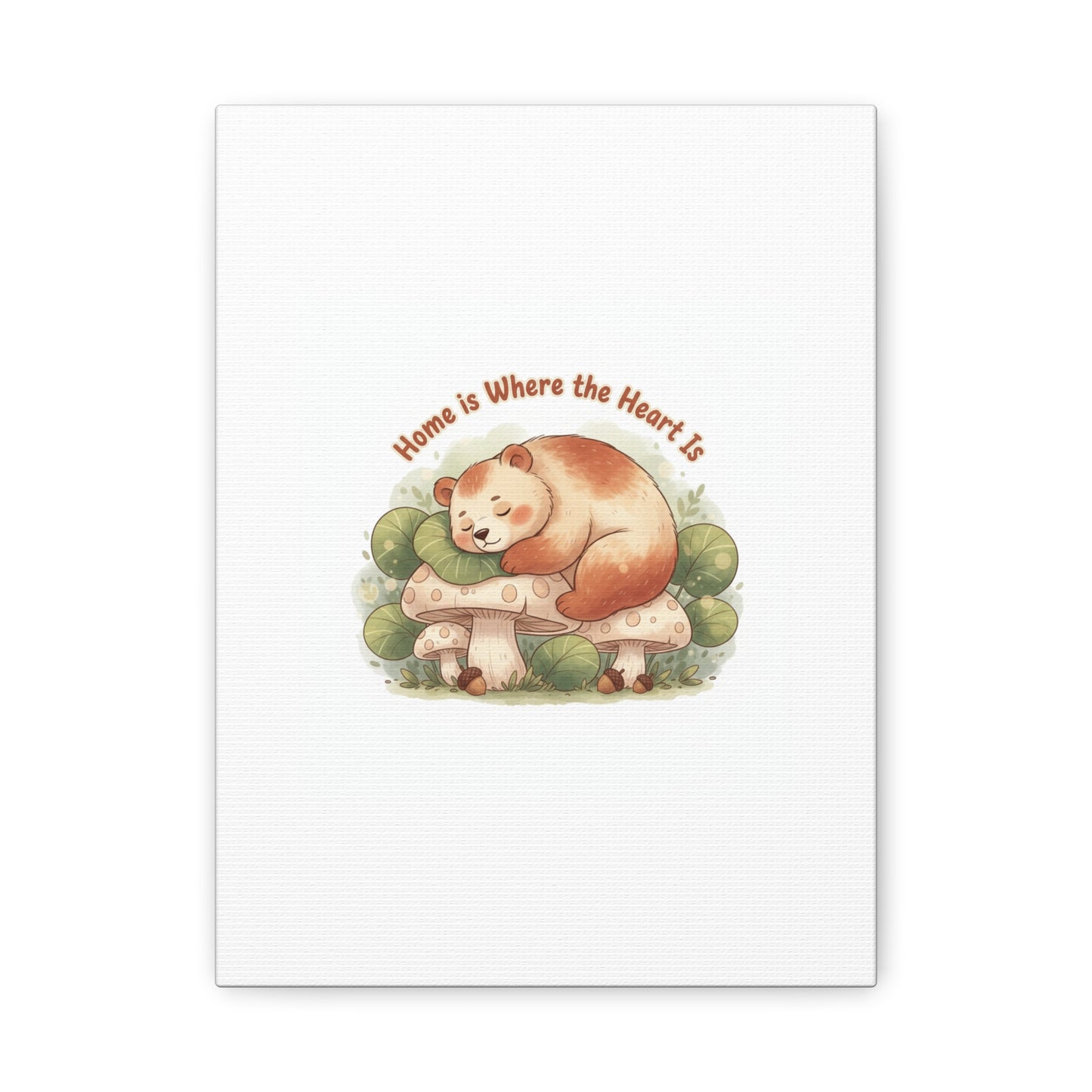 Cozy Sleeping Bear Canvas, winter forest art | cute animal illustration