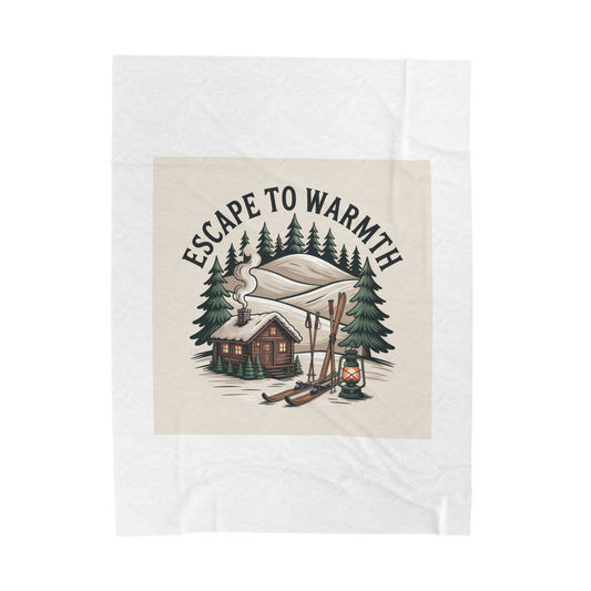 Escape to Warmth Cabin Blanket | cozy lodge aesthetic, mountain silhouette