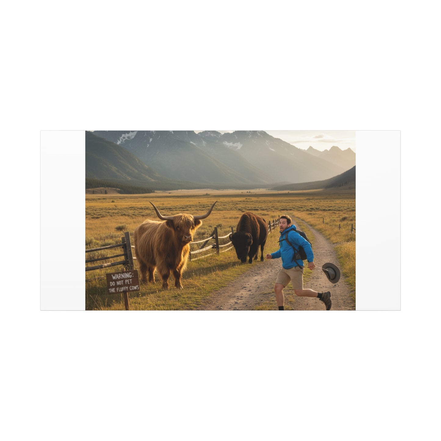 Chased by a Buffalo Canvas | wholesome sarcasm print, soft humor wall art