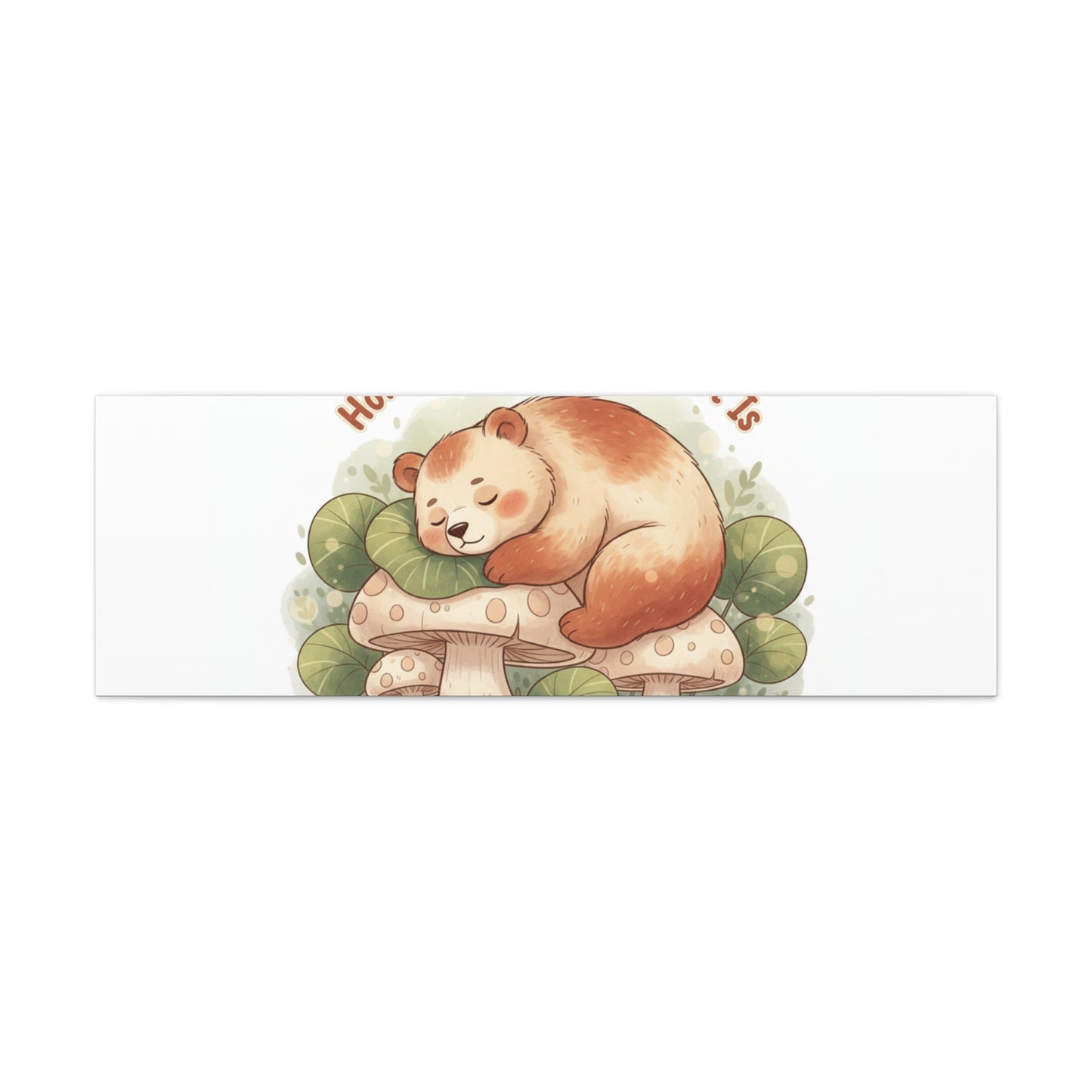 Cozy Sleeping Bear Canvas, winter forest art | cute animal illustration