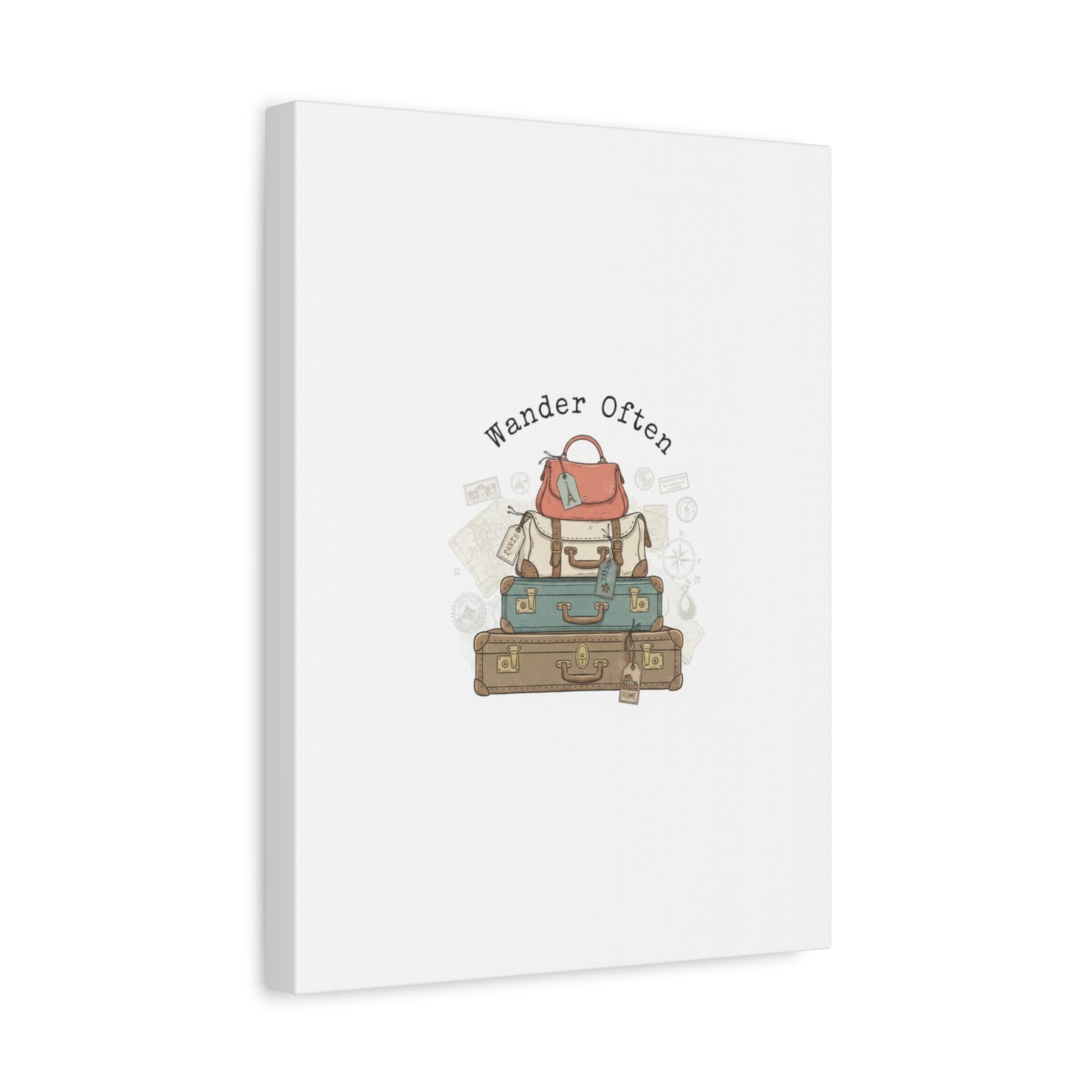 Wander Often Vintage Luggage Stack Canvas, travel stamps | passport stamp wanderlust