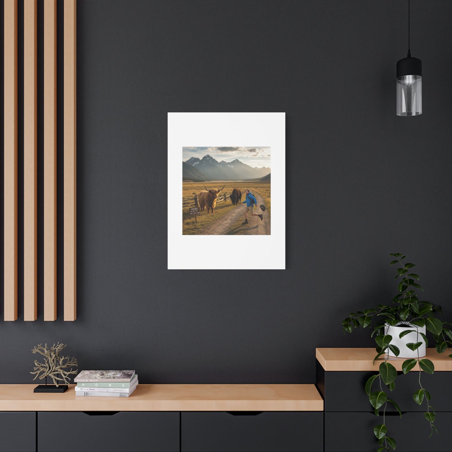 Chased by a Buffalo Canvas | wholesome sarcasm print, soft humor wall art