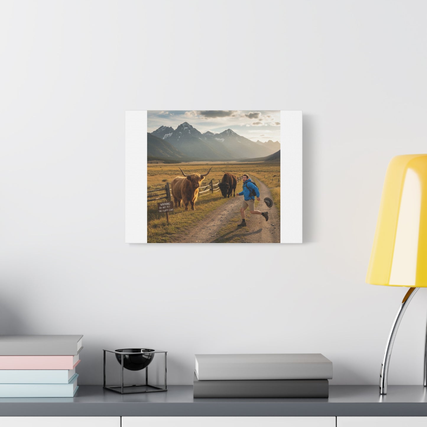 Chased by a Buffalo Canvas | wholesome sarcasm print, soft humor wall art