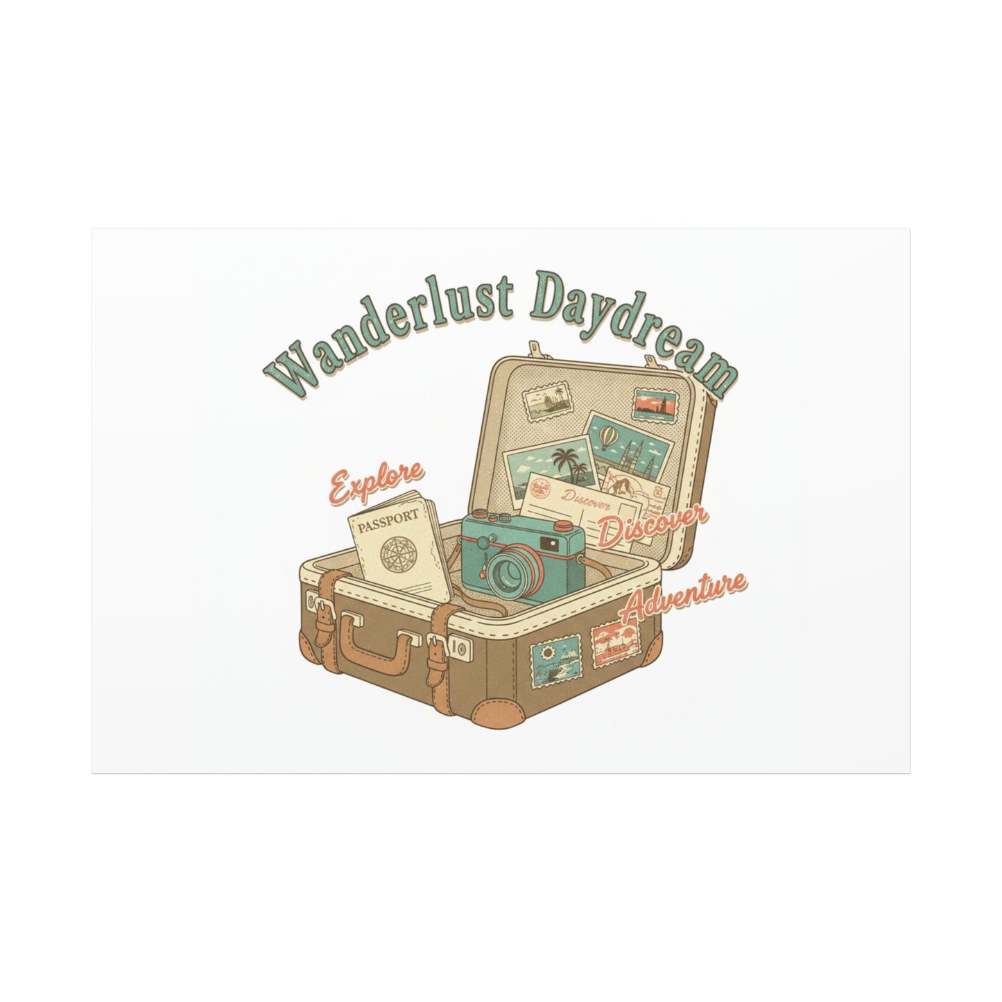 Wanderlust Daydream Travel Postcard Canvas | Retro Travel Stamp Decor