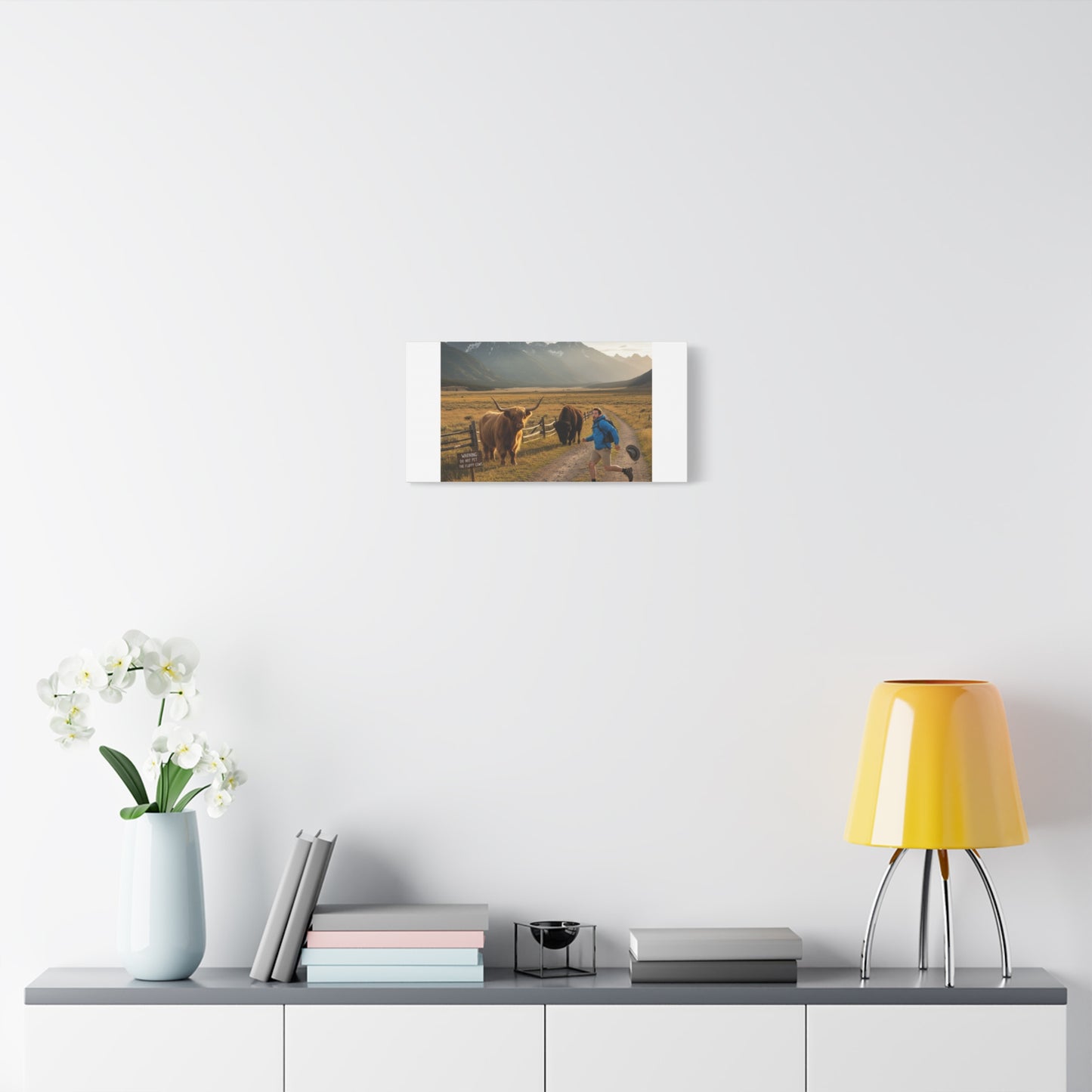 Chased by a Buffalo Canvas | wholesome sarcasm print, soft humor wall art