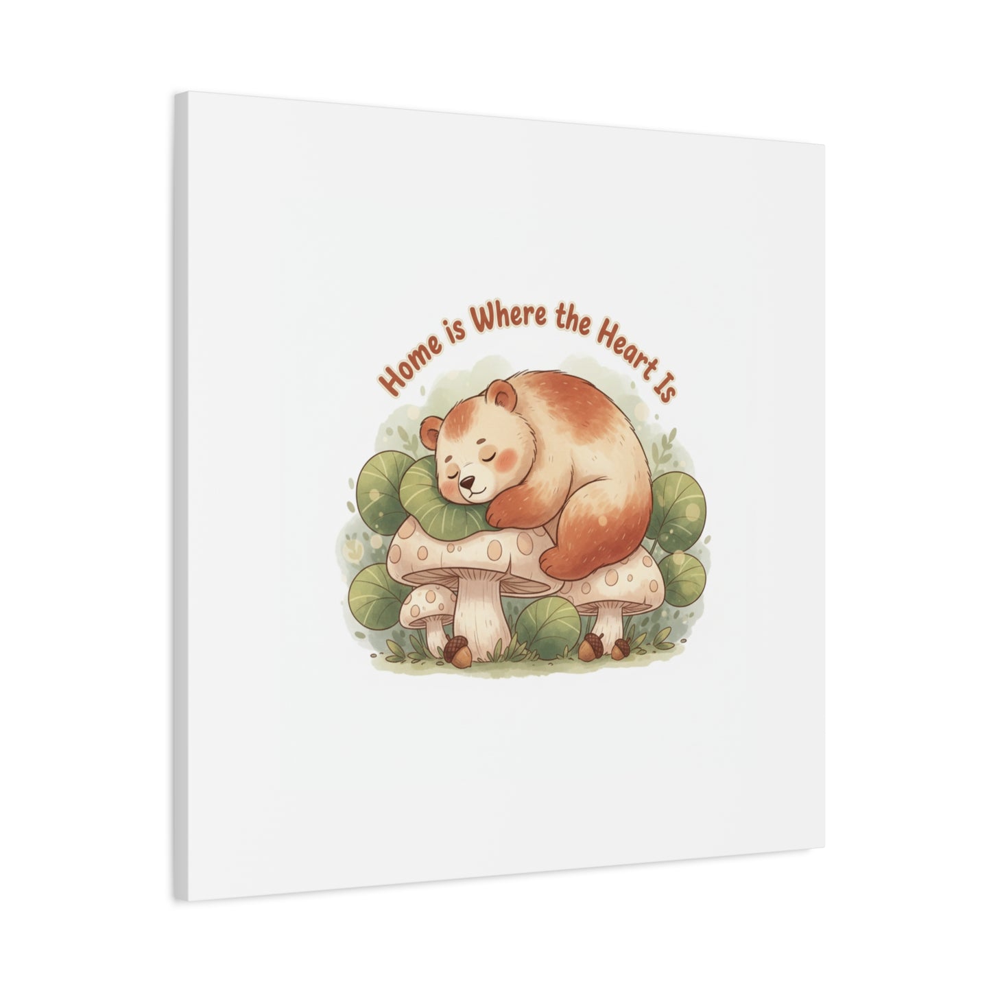 Cozy Sleeping Bear Canvas, winter forest art | cute animal illustration