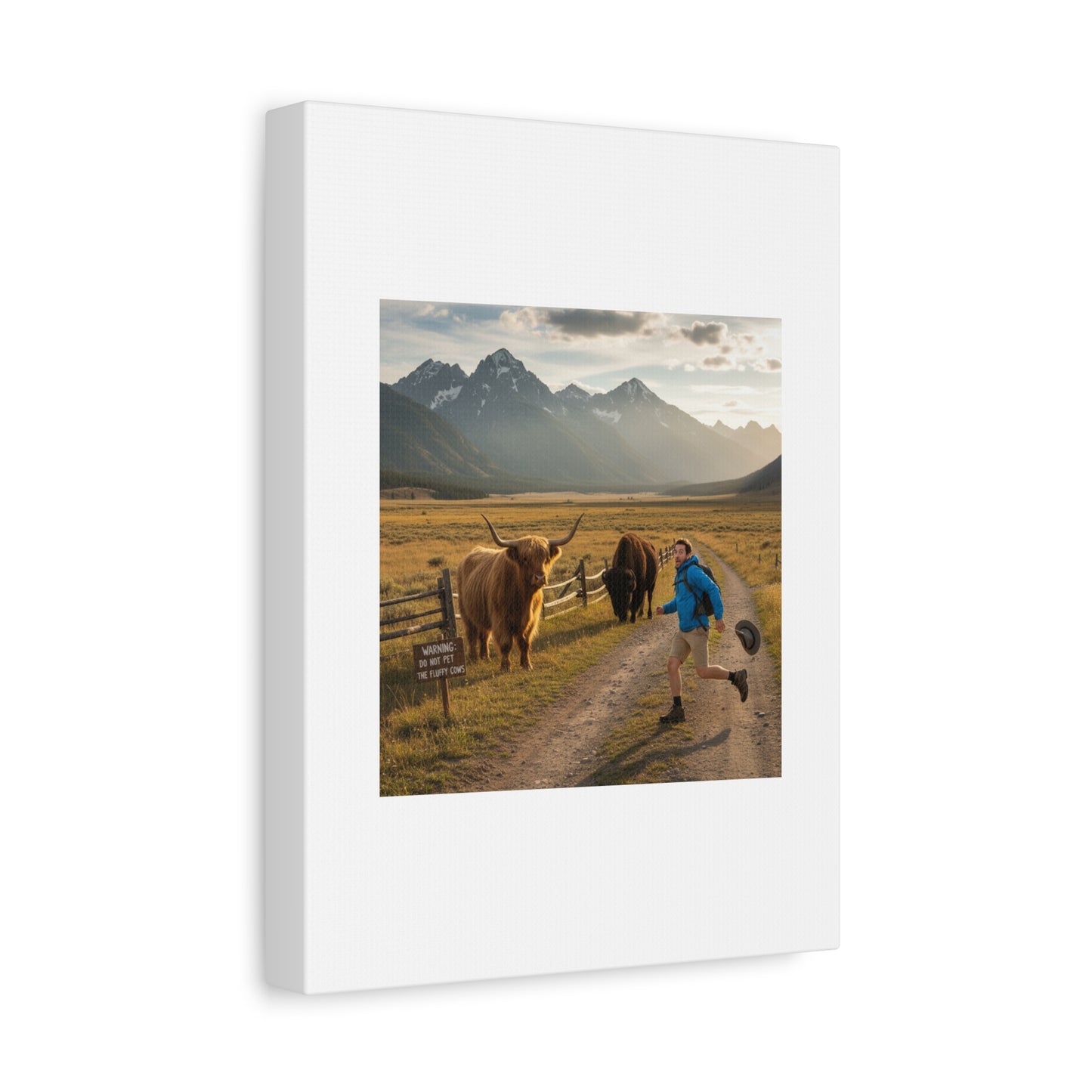 Chased by a Buffalo Canvas | wholesome sarcasm print, soft humor wall art