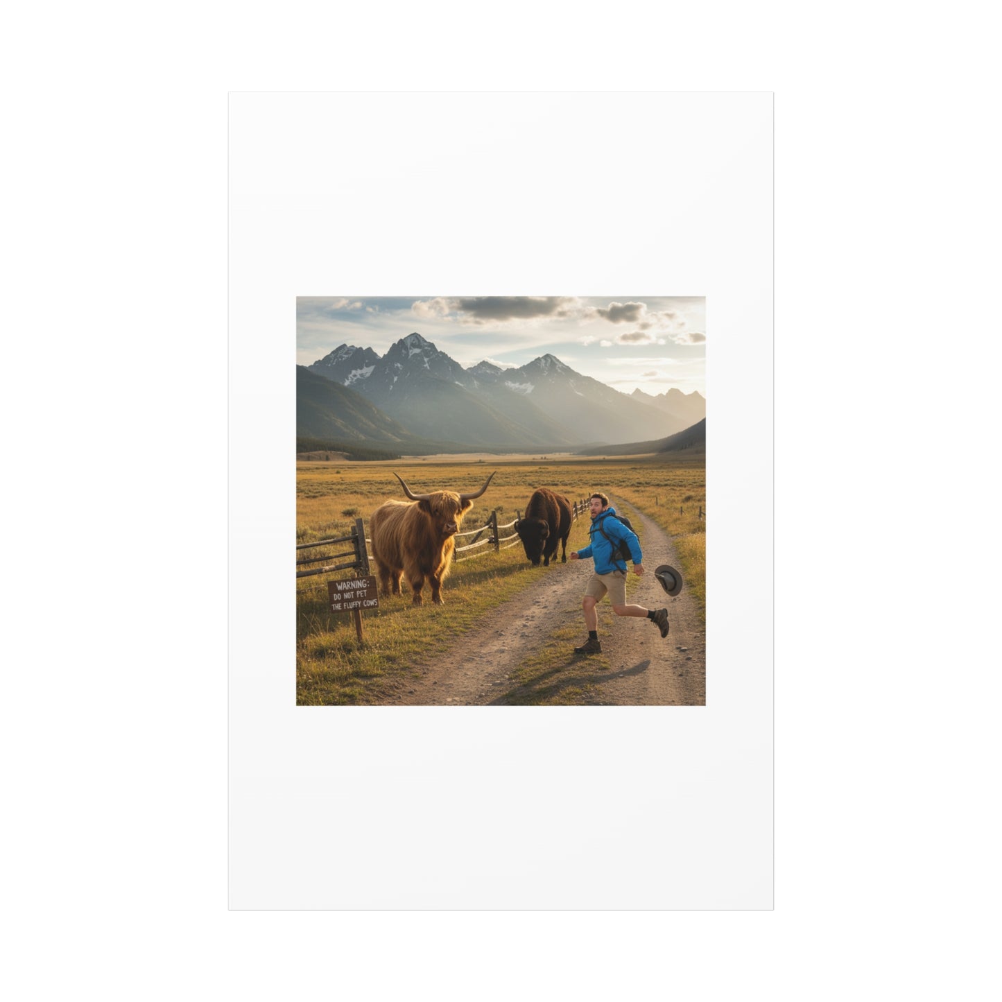 Chased by a Buffalo Canvas | wholesome sarcasm print, soft humor wall art