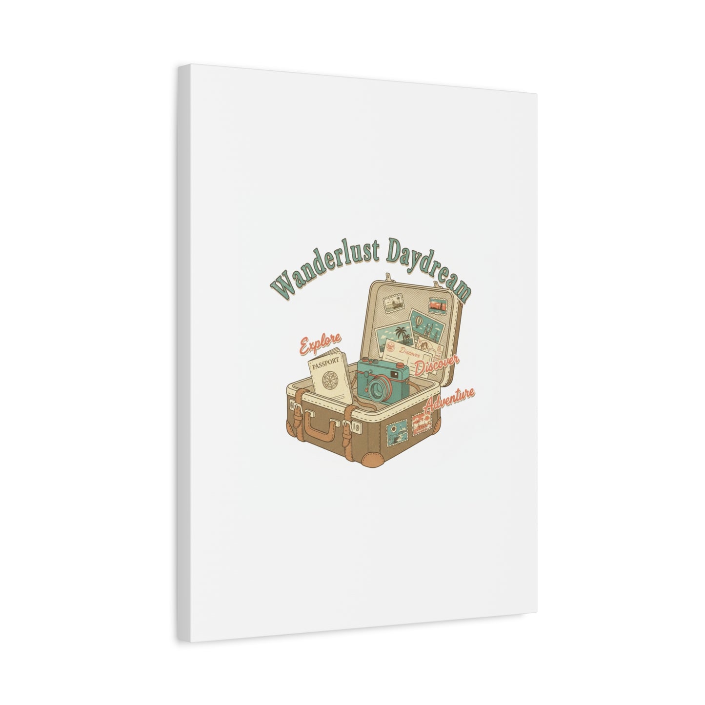 Wanderlust Daydream Travel Postcard Canvas | Retro Travel Stamp Decor